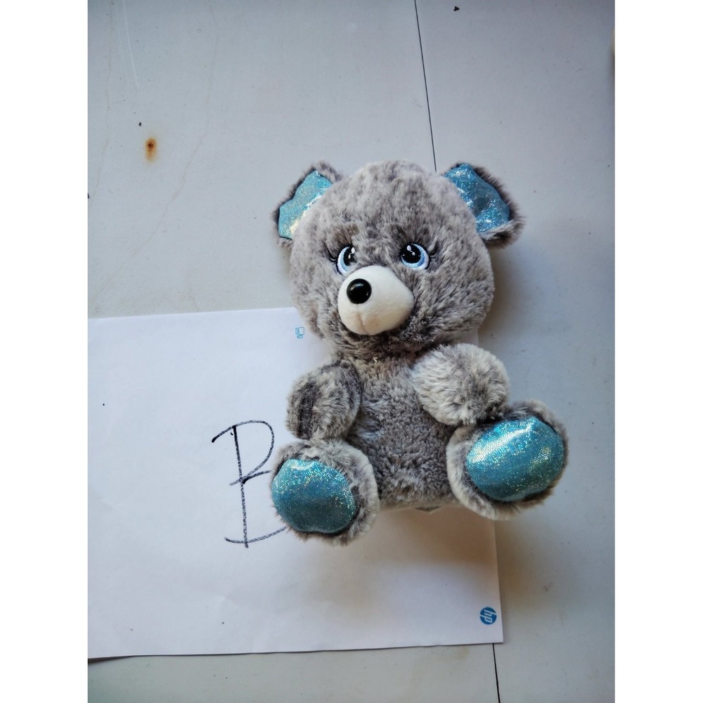 Plush Teddy Bear Small Gray White Muzzle Blue Sparkle Accents PA-8661RC 8in